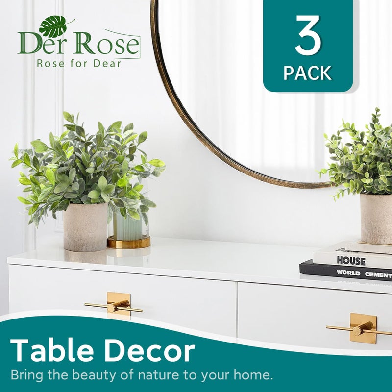 Der Rose 3 Pack Mini Potted Fake Plants Artificial Plastic Eucalyptus Plants Topiaries for Home Office Desk Farmhouse Shelf Room Bathroom Decor(Sage Green) - Image 4